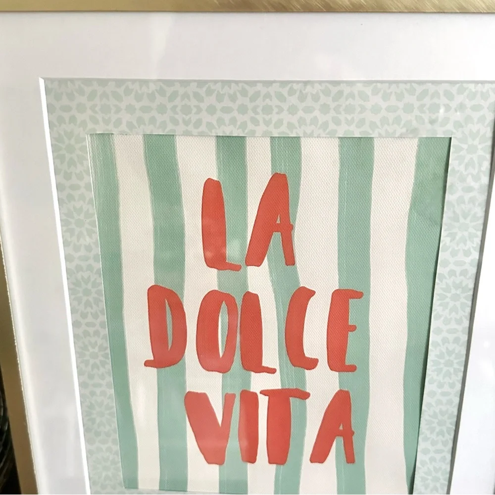 La Dolce Vita Italian Mint Stripe Canvas Print Wall Art Poster Framed Italian